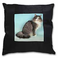 Norwegian Forest Cat Black Satin Feel Scatter Cushion