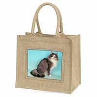 Norwegian Forest Cat Natural/Beige Jute Large Shopping Bag