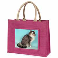 Norwegian Forest Cat Large Pink Jute Shopping Bag