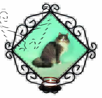 Norwegian Forest Cat Wrought Iron Wall Art Candle Holder