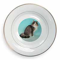Norwegian Forest Cat Gold Rim Plate Printed Full Colour in Gift Box