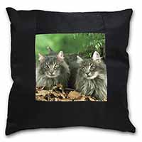 Blue Norwegian Forest Cats Black Satin Feel Scatter Cushion