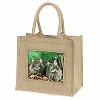 Blue Norwegian Forest Cats Natural/Beige Jute Large Shopping Bag