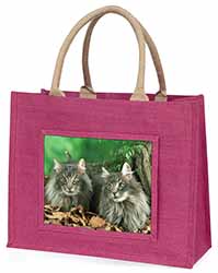 Blue Norwegian Forest Cats Large Pink Jute Shopping Bag