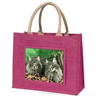 Blue Norwegian Forest Cats Large Pink Jute Shopping Bag