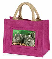 Blue Norwegian Forest Cats Little Girls Small Pink Jute Shopping Bag