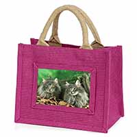 Blue Norwegian Forest Cats Little Girls Small Pink Jute Shopping Bag