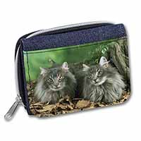 Blue Norwegian Forest Cats Unisex Denim Purse Wallet