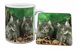 Blue Norwegian Forest Cats Mug and Coaster Set