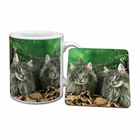 Blue Norwegian Forest Cats Mug and Coaster Set