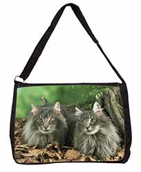 Blue Norwegian Forest Cats Large Black Laptop Shoulder Bag School/College