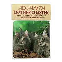 Blue Norwegian Forest Cats Single Leather Photo Coaster
