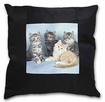 Cute Fluffy Kittens Black Satin Feel Scatter Cushion
