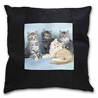 Cute Fluffy Kittens Black Satin Feel Scatter Cushion