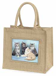 Cute Fluffy Kittens Natural/Beige Jute Large Shopping Bag