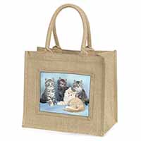 Cute Fluffy Kittens Natural/Beige Jute Large Shopping Bag