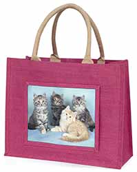 Cute Fluffy Kittens Large Pink Jute Shopping Bag