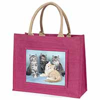Cute Fluffy Kittens Large Pink Jute Shopping Bag