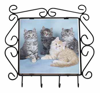 Cute Fluffy Kittens Wrought Iron Key Holder Hooks