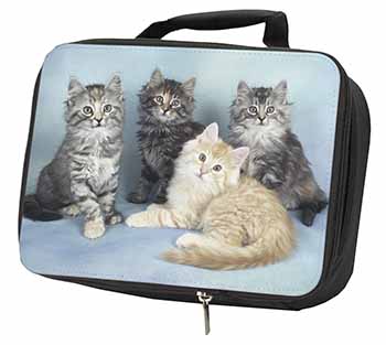 Cute Fluffy Kittens Black Insulated School Lunch Box/Picnic Bag