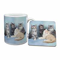 Cute Fluffy Kittens Mug and Coaster Set