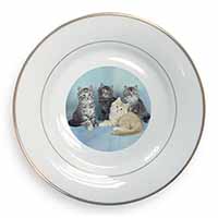 Cute Fluffy Kittens Gold Rim Plate Printed Full Colour in Gift Box