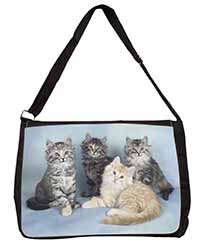 Cute Fluffy Kittens Large Black Laptop Shoulder Bag School/College