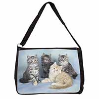 Cute Fluffy Kittens Large Black Laptop Shoulder Bag School/College