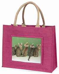 Cute Ocicat Kittens Large Pink Jute Shopping Bag