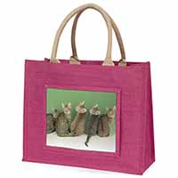 Cute Ocicat Kittens Large Pink Jute Shopping Bag