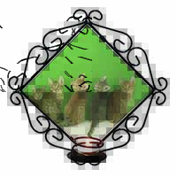 Cute Ocicat Kittens Wrought Iron Wall Art Candle Holder