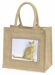 Mystical Oriental Cat Natural/Beige Jute Large Shopping Bag