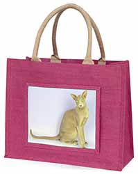 Mystical Oriental Cat Large Pink Jute Shopping Bag