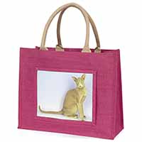 Mystical Oriental Cat Large Pink Jute Shopping Bag