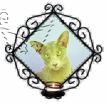 Mystical Oriental Cat Wrought Iron Wall Art Candle Holder
