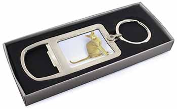 Mystical Oriental Cat Chrome Metal Bottle Opener Keyring in Box