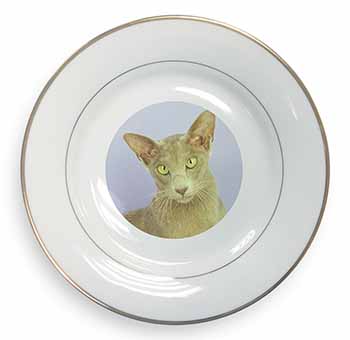 Mystical Oriental Cat Gold Rim Plate Printed Full Colour in Gift Box