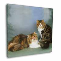 Tabby Tortie Persian Cats Square Canvas 12"x12" Wall Art Picture Print