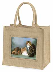 Tabby Tortie Persian Cats Natural/Beige Jute Large Shopping Bag