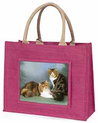 Tabby Tortie Persian Cats Large Pink Jute Shopping Bag