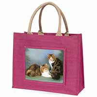 Tabby Tortie Persian Cats Large Pink Jute Shopping Bag