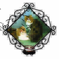 Tabby Tortie Persian Cats Wrought Iron Wall Art Candle Holder