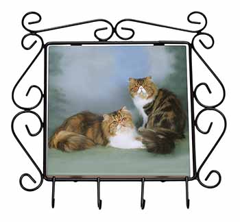 Tabby Tortie Persian Cats Wrought Iron Key Holder Hooks