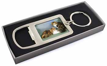 Tabby Tortie Persian Cats Chrome Metal Bottle Opener Keyring in Box
