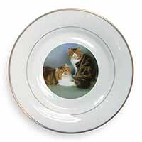 Tabby Tortie Persian Cats Gold Rim Plate Printed Full Colour in Gift Box