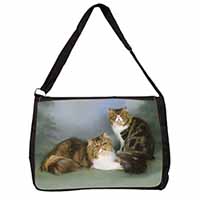 Tabby Tortie Persian Cats Large Black Laptop Shoulder Bag School/College