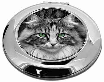 Gorgeous Green Eyes Cat Make-Up Round Compact Mirror