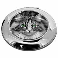 Gorgeous Green Eyes Cat Make-Up Round Compact Mirror