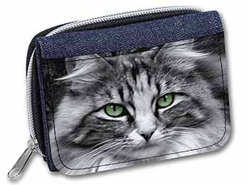 Gorgeous Green Eyes Cat Unisex Denim Purse Wallet
