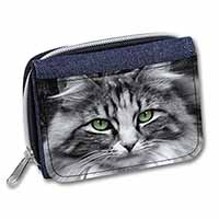 Gorgeous Green Eyes Cat Unisex Denim Purse Wallet